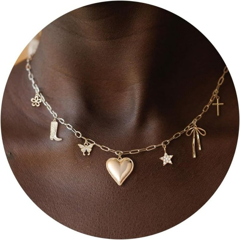 Charm Necklace 14K Gold Silver Plated Pearl Necklace for Women Summer Beach Neck